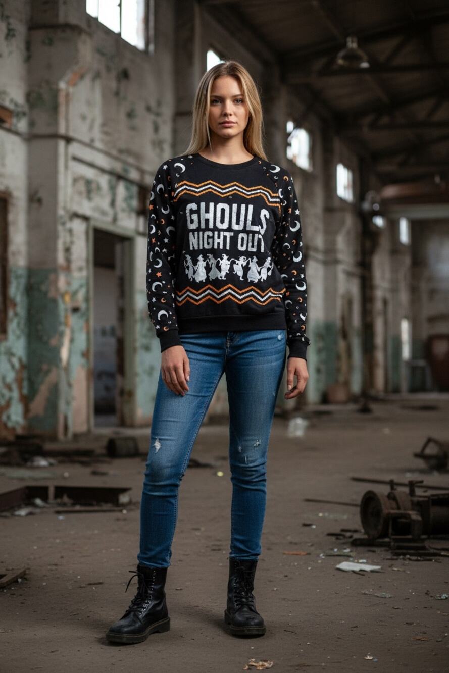 Celebrate! Halloween Light-Up "Ghouls Night Out" Sweater Shirt | Size M